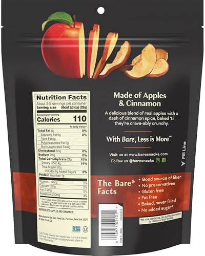 Bare Baked Crunchy Apple Chips, Cinnamon Apple, Gluten Free, 3.4 oz Bag