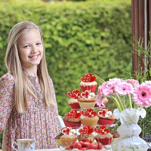 Rsstarxi 60 Pack Love Heat Edible Cupcake Toppers Wafer Paper Sweet Love Heartbeat Cupcake Picks for Wedding Birthday Happy Valentine's Day Party Cake Decorations Supplies