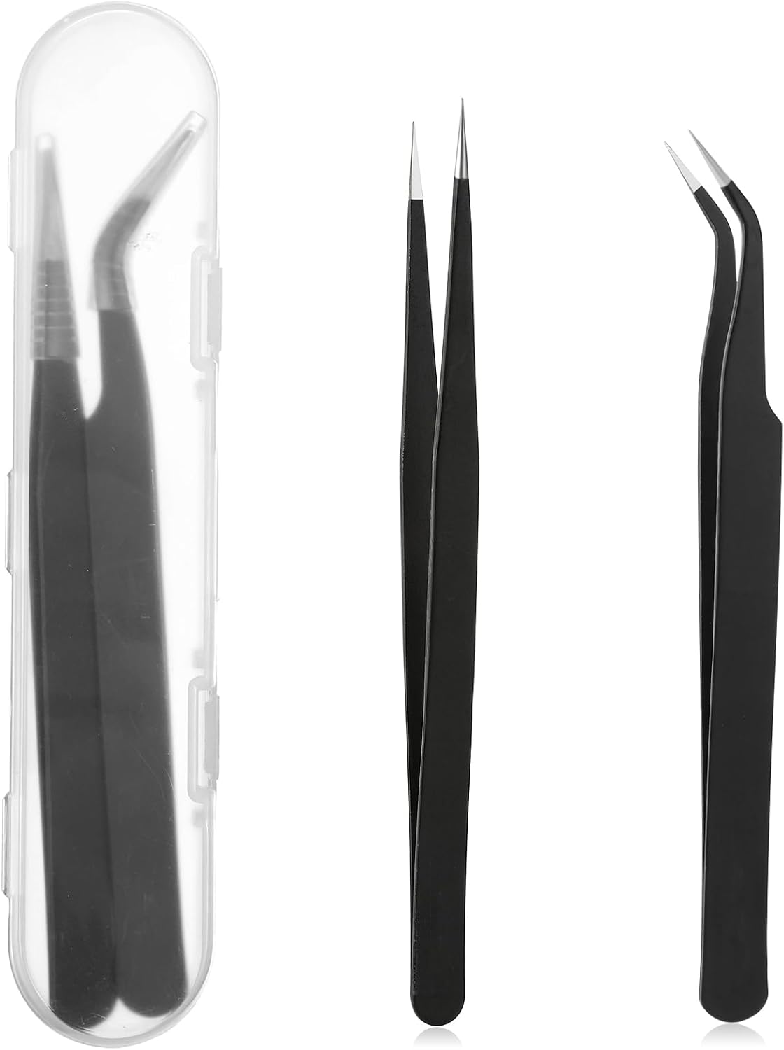 2PCS Stainless Tweezers, Sticker Tweezers Stainless Steel Straight and Curved Tip Tweezer for Eyelash Extensions Precision Electronics Nail Rhinestone Jewelry