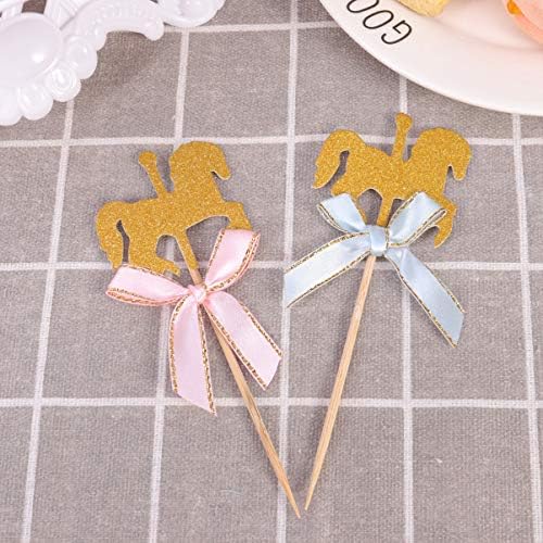 NUOBESTY 20Pcs Carousel Horse Cupcake Toppers Horse Cake Decoration Cake Picks for Birthday Wedding Baby Shower Party Supplies