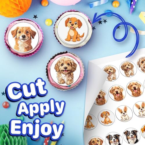 30 x Edible Cupcake Toppers – Amazing Dog Themed Collection of Edible Cake Decorations | Uncut Edible on Wafer Sheet