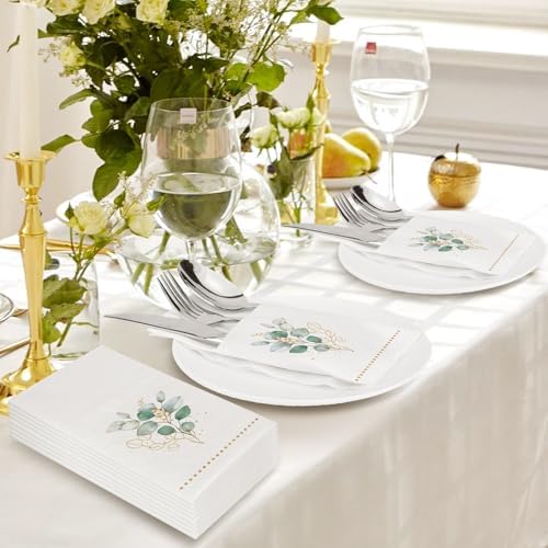Disposable Linen-Feel Dinner Napkin with Built-in Flatware Pocket, 50 Pack Prefolded Paper Napkins for Silverware Elegant Guest Hand Towels for Wedding Birthday Party Baby Shower Supplies