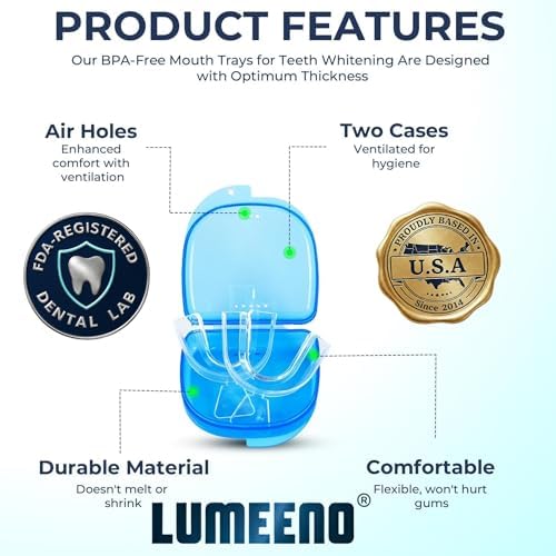 Lumeeno Moldable Teeth Whitening Trays for Gel Compatible with Opalescence and All Gels - 4 Trays & 2 Storage Cases Thin, Trimmable, BPA-Free