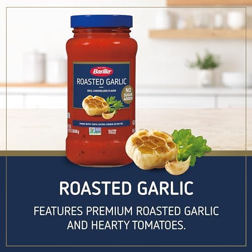 Barilla Pasta Sauce Roasted Garlic, 24 Ounce Jar - NO ADDED SUGAR - Made with 100% Extra Virgin Olive Oil - No Artificial Colors, Flavors or Preservatives - Non-GMO, Gluten Free, Kosher