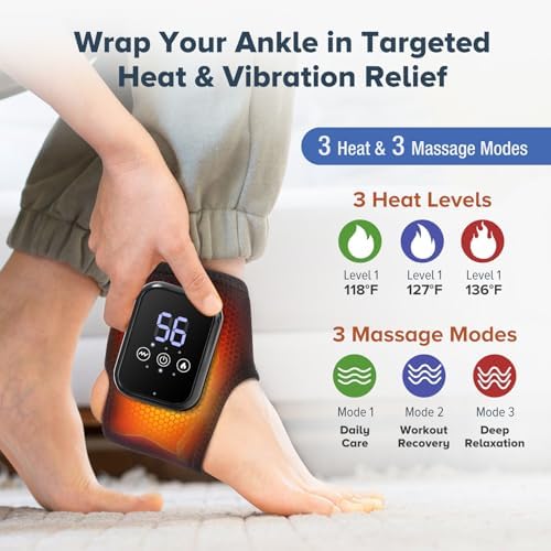 2 PCS Cordless Ankle Massager for Pain Relief, Foot Massager for Neuropathy, Ankle Heating Pad with Massage, Foot Ankle Massager, Heated Foot Massager, 3 Heat Levels, 3 Massage Modes, Black