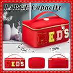 Geetery Clear Makeup Bag Chenille Letter Meds Bag Travel Cases Preppy Patch with Zipper, Portable Cosmetic Toiletry Storage case for Women(Meds,Red)