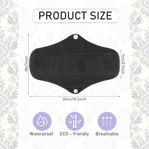 PHOGARY Reusable Menstrual Pads for Heavy Flow with Wet Bag, 7 Pieces Sanitary Pads Set with Wings for Women, Washable Overnight Cloth Panty Liners