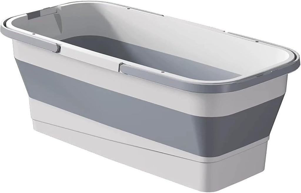 Foldable Mop Bucket with Dual Handles, Rectangular Collapsible Bucket, for House Cleaning, Camping & RV Use (12 L (3.2 Gallons), White Grey)