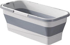 Foldable Mop Bucket with Dual Handles, Rectangular Collapsible Bucket, for House Cleaning, Camping & RV Use (12 L (3.2 Gallons), White Grey)