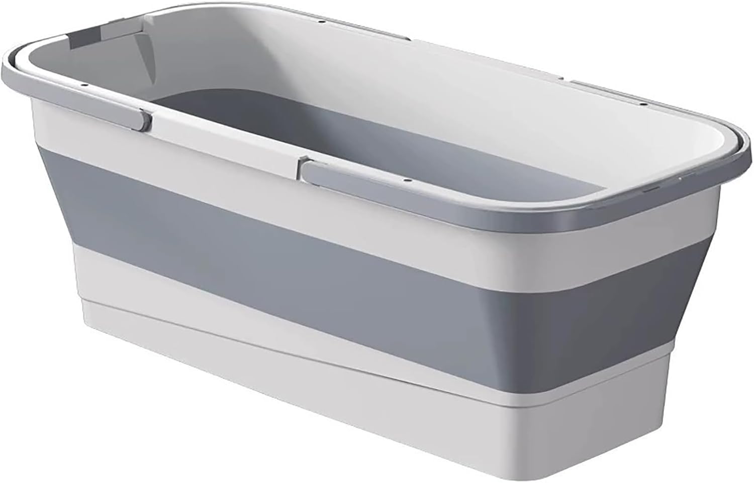 Foldable Mop Bucket with Dual Handles, Rectangular Collapsible Bucket, for House Cleaning, Camping & RV Use (12 L (3.2 Gallons), White Grey)