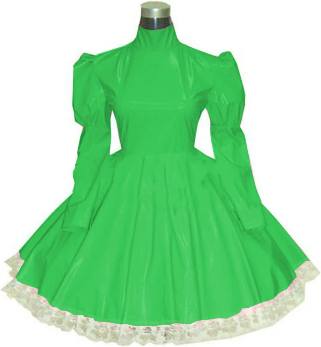 Plus Size Bridesmaid Dress Long Sleeve Maid Dress Cute Cosplay Costumes Vinyl Dresses Candy Color Lace 7XL Women Dresses,Green,XXXL