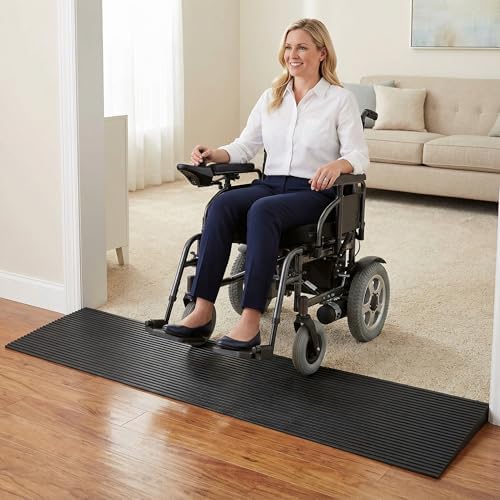 Threshold Ramp 0.6" Rise, 35.4" Wide Non-Slip Rubber Door Entry Ramp Doorways Driveways Bathroom Raised Landings for Wheelchairs, Scooters, Walkers and Power Chairs