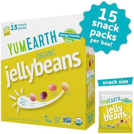 YumEarth Organic Jelly Beans - Fruity Candy Snack Packs, Gluten Free Snacks for Kids - Allergy Friendly, Non-GMO, No Artificial Dyes - Assorted Flavors, 7.5 oz. (Pack of 15)