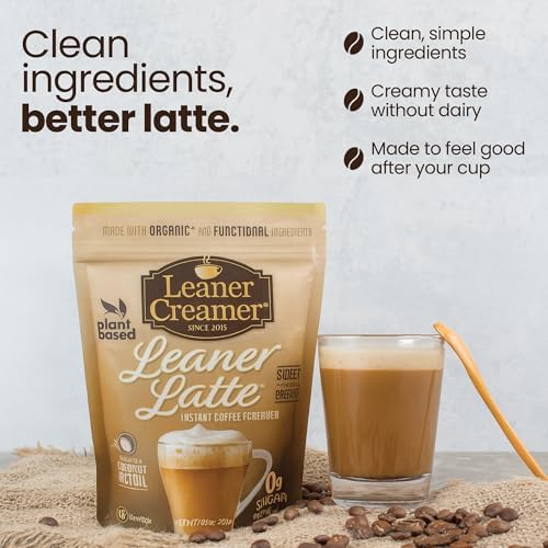 Leaner Latte Instant Coffee + Creamer Mix | 0g Sugar, Keto, Low Carb | Metabolic- Friendly, Naturally Sweetened | Plant-Based, Dairy-Free | MCT Oil & L-Theanine for Calm FocusV