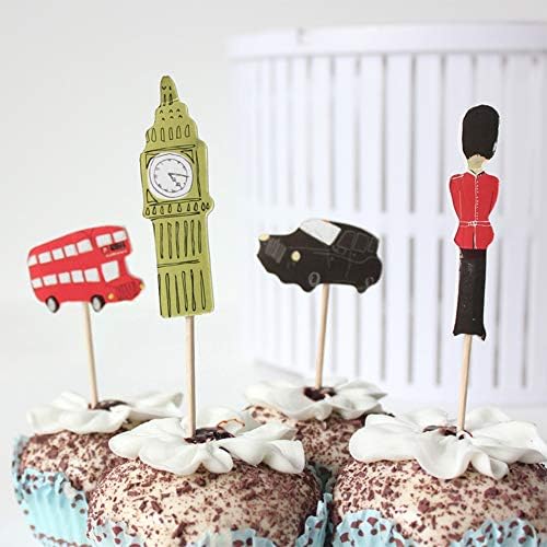 Flairs New York Happy Birthday Decorations Cup Cake Toppers Party Props (Pack of 24 Cup Cake Toppers, London Theme)