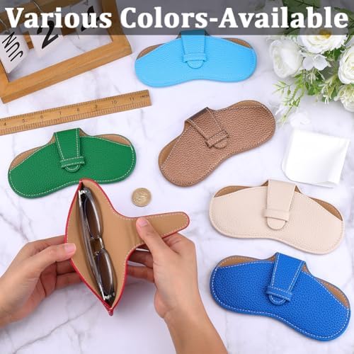 CREATCABIN Leather Sunglasses Case Slim Glasses Case Portable Soft Eyeglasses Holder Spectacle Cases Pouch Bag Cover Lightweight with Cleaning Cloth Gift for ChristmasTravel Vacation 6.9x3.4 Inch Red