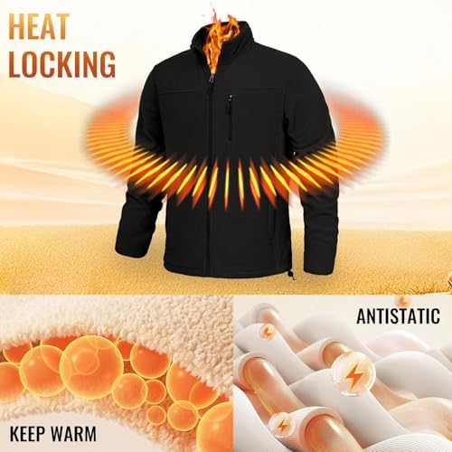 Men's Fleece Jacket Full Zip Lightweight Outerwear Jackets Multi-Pockets Soft Warm Winter Coats for Hiking Travel