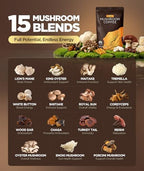 Mushroom Coffee with 15 Natural Mushrooms, Medium Roast Coffee With KSM-66 Ashwagandha & L-theanine Boosts Focus, Immunity, Energy, Mood & Gut Health, Arabica Instant Coffee, Vegan, 40 Servings