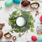 Zerodeko 2Pcs Easter Candle Ring Eucalyptus Leaves Wreath Pillar Candle Holders Mini Green Leaves Wreath Table Decor for Easter Table Centerpiece 8cm