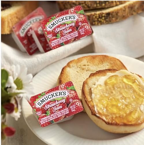 Strawberry Jam Sachets Pack of 50 – Sweet Single-Serve Portions for Breakfast, Toast, Bagels, Oatmeal & Snacks – Bulk Portion Control Jam Cups for Restaurants, Cafes, Hotels, Catering & On-the-Go Use