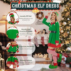 6Pcs Womens Christmas Elf Costume Adult Santa Helper Costume Christmas Dress Accessory for Xmas Fancy Outfit Party