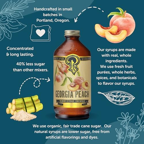 Portland Syrups Georgia Peach Syrup - Juicy Peach Flavoring for Coffee, Teas, Smoothies, and Cocktails – Great for Adding a Touch of Southern Delight to Any Beverage - 12 oz, 12 Servings, Set of 1