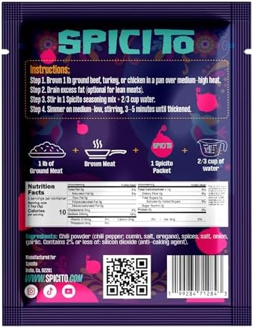 Spicito Taco Seasoning Packets, 10‑Count Multi‑Pack (1 oz Each), Mexican Style Seasoning Mix for Ground Beef, Chicken, Turkey, Seasons 1 lb Meat
