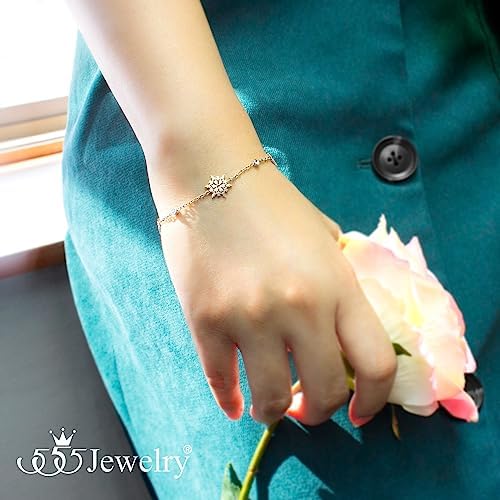 555Jewelry Stainless Steel Delicate Adjustable CZ Snowflake Bracelet for Women & Ladies