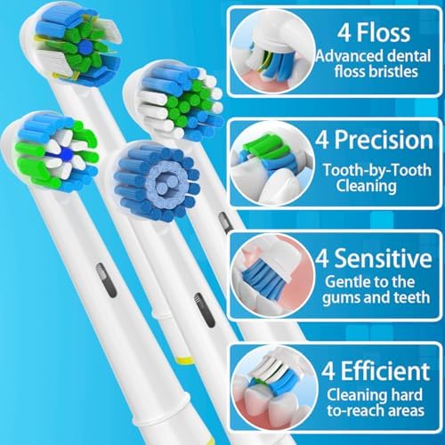 Qitizu Replacement Heads Compatible with Oral B Braun Electric Toothbrush, Replacement Toothbrush Heads Fit for Oral-b Pro 1000/7500/3000/7000/8000/500, 16 Packs (White)
