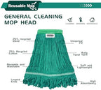 Heavy Duty Wet Industrial Cleaning Mop Head – 21 oz Green mop Head Replacement Cotton Washable Industrial mop Heads Heavy Duty for Commercial & Home Cleaning（Green）