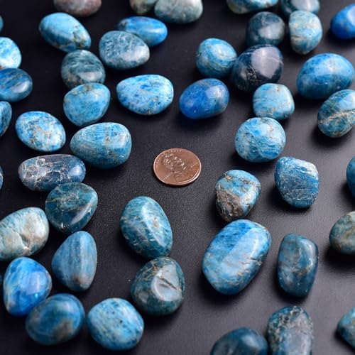 Blue Apatite Healing Crystal Stone Set - 24 Pieces, 0.6" Natural & Polished Stones for Healing, Meditation, Reiki, Chakra, Crafting & Decoration
