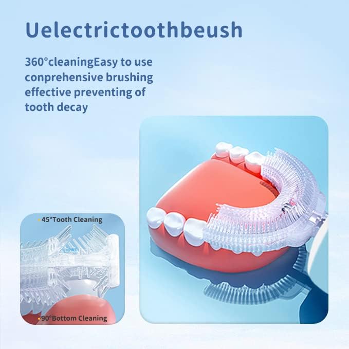 Kids Electric U Shaped Toothbrush Children Cartoon Sonic Automatic Toothbrush with 4 Brush Heads Full Mouth 6 Cleaning Modes - (Age 8-15, Blue)
