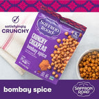 Saffron Road Roasted and Crunchy Bombay Spice Chickpeas | High Protein Snacks | Gluten-free | Vegan High Fiber Snacks | Certified Halal and Kosher | 5.4oz Pouch | Pack of 6