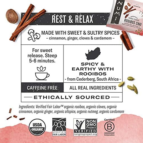Numi - Organic Rooibos Tea Variety Pack, 54 Herbal Tea Bags, Chocolate, Chai and Regular Rooibos