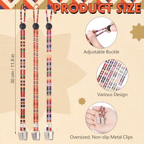 12 Pcs Coarse Cotton Dental Bib Clips Folk Style Napkin Clips Adjustable Bib Holder Dentist Napkin Chain Neck Chain with Lanyard for Elderly Adult Patient Towels Restaurant Cloth Travel