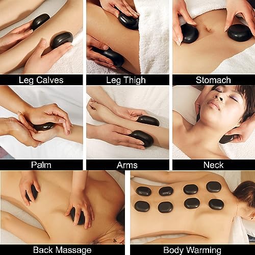 Black Lava Hot Stone Massage Set - Large Oval Stones 3” x 2.2“x 1.1” - Natural Basalt Massage Stones for Relaxation, Spa, Beauty, Salon, and Professional Massage Stone