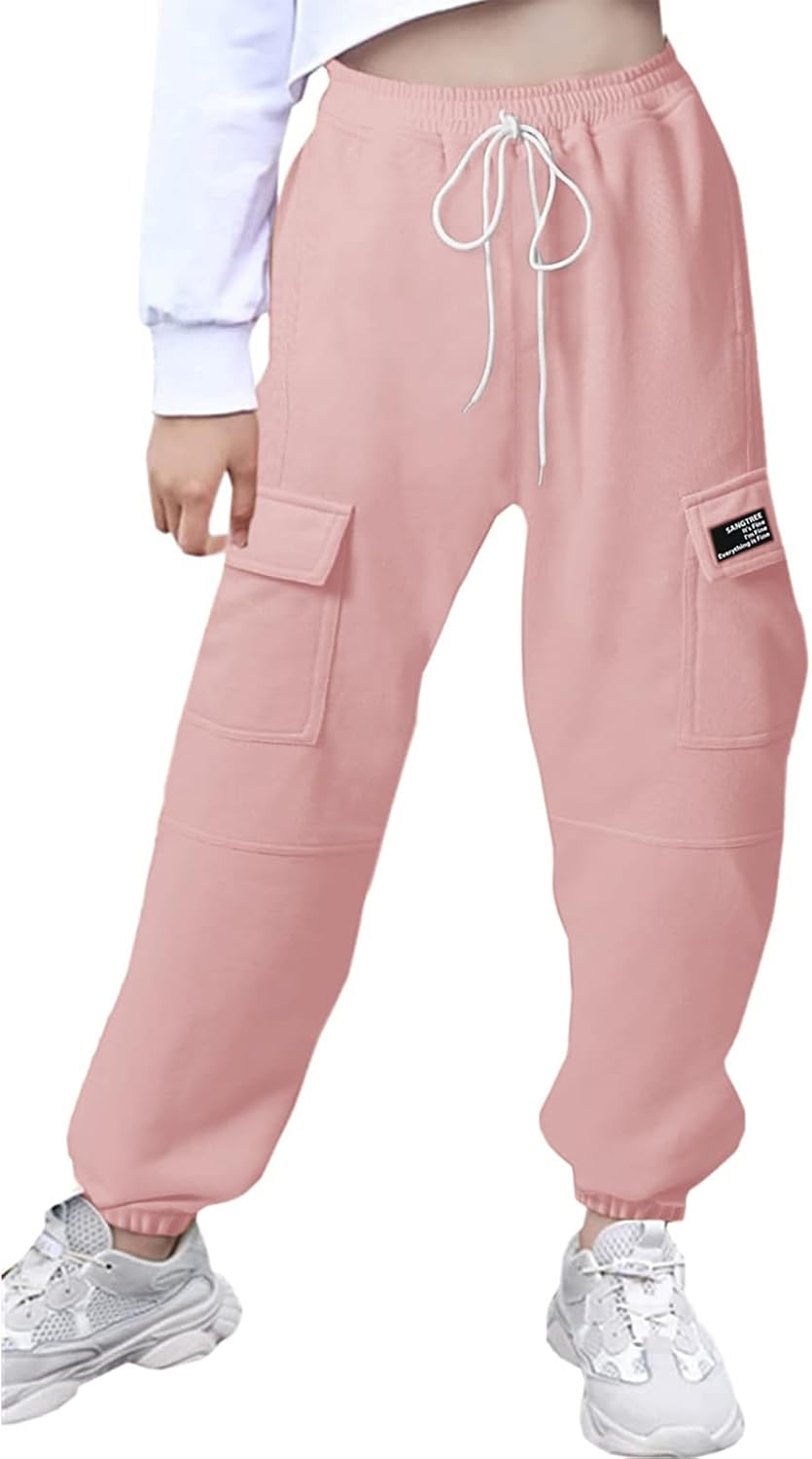 SANGTREE Girls Womens Drawstring Cargo Jogger Pants