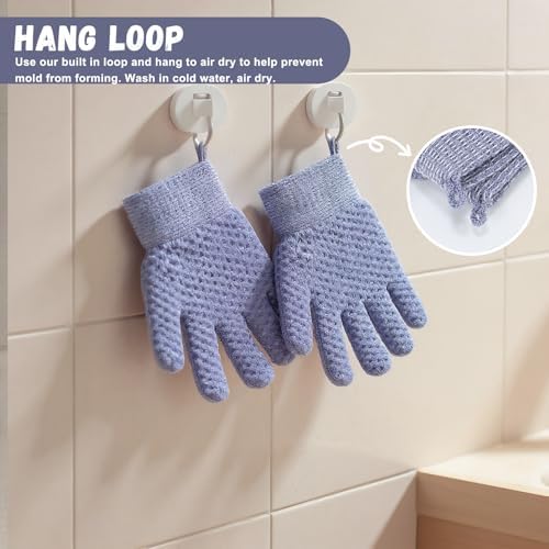 Exfoliating Dual Texture Bath Gloves for Shower Spa Massage and Body Scrubs, Dead Skin Cell Remover, body scrubber with Hanging Loop