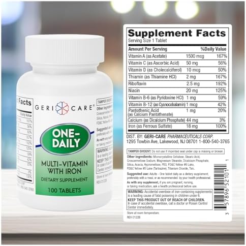 GeriCare One-Daily Multi-Vitamin with Iron Tablets,100 Count (Pack of 1)