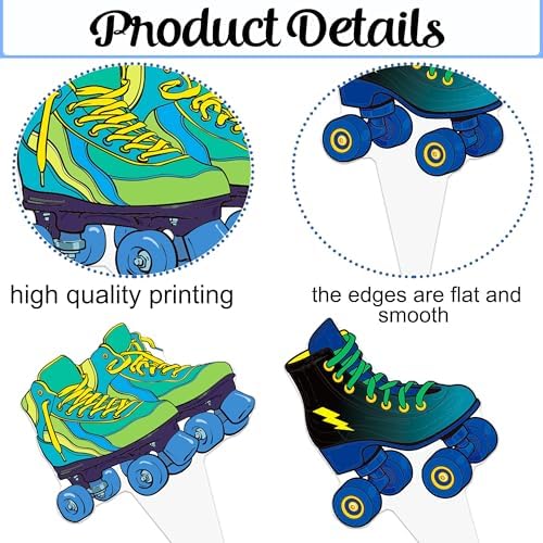 48pcs Roller Skate Cupcake Toppers Roller Skate Birthday Party Decorations for Boys Blue Roller Skating Theme Cupcake Picks for 80s 90s Skate Theme Birthday Party Decor Supplies
