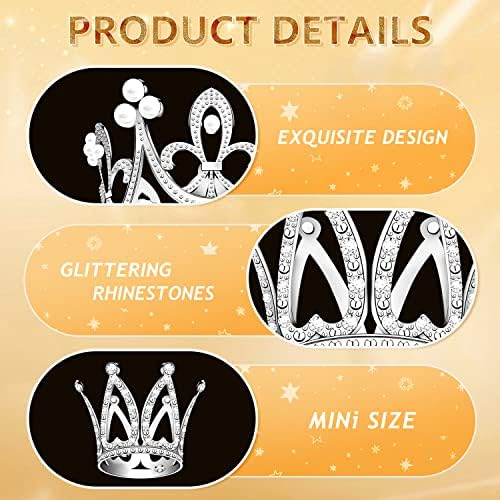 15Pcs Crown Cake Topper, Silver Mini Crowns, Small Crystal Pearl Cupcake Toppers for Flower Arrangements Cupcake Baby Shower Birthday Party Wedding Decor