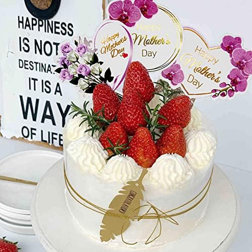 24pcs Happy Mother's Day Cupcake Toppers, Heart Round Butterfly Orchid Rose Flower Cupcake Picks, Cake Decoration for Birthday Mother's Day Party Favors Supplies Favors