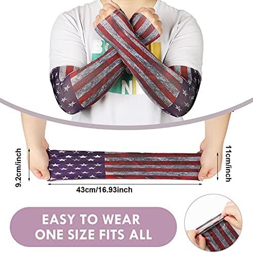 Geyoga 6 Pairs American Flag Arm Sleeves for Men UV Protection Patriotic USA Flag Cooling Arm Covers Sun Protector Sleeves for Football Youth Guards Unisex Sports Basketball Cycling Motorcycle