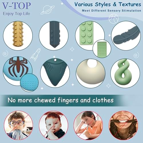 8 Pack Chew Necklaces for Sensory Kids and Adults, Chewy Necklace Sensory Toys for Autism, ADHD, SPD, Chewing, Nail Biting, Silicone Toddler Oral Chew Toys for Boys and Girls Reduce Fidget Anxiety