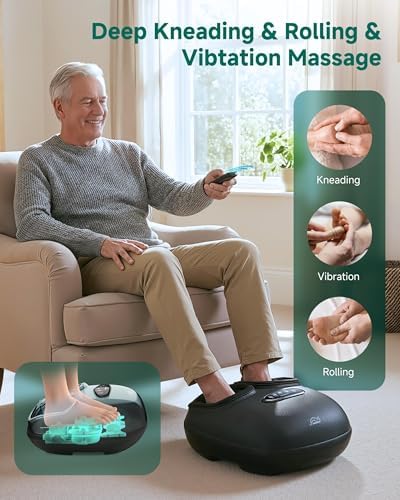 Snailax Foot Massager with Heat, Foot Massager for Neuropathy Plantar Fasciitis Deep Kneading Compression Vibration Feet Massager Machine Remote Control, Foot Warmer Fits Size 13,Gifts for Men Women