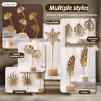Gold Leaf Home Decor Set - Metal Leaves Statues, Modern Artistic Sculptures for Living Room, Office, Shelf & Home Decorative, Handmade 3D Botanical Accents (Monstera, Feather, Ginkgo, 3PCS)