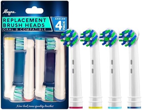 Alayna Replacement Brush Heads Compatible with Oral-B Braun – Pack of 4 Cross Bristle Electric Toothbrush Replacement Heads – Fits Most Oral-B Handles