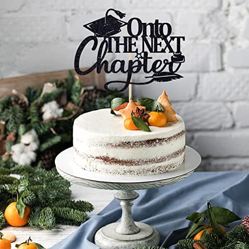 Onto The Next Chapter Cake Topper, Adventure Awaits/The Beginning of A New Chapter, 2026 Graduation Party Decorations Supplies for Boys Girls, Black Glitter
