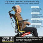Transport Wheelchair Lightweight Foldable with Ergonomic Seat,Reclining Wheelchairs for Adults with Adjustable Headrest,Support 264LB Portable Compact Folding Travel Wheelchair,Only 28LB