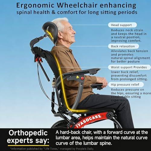 Transport Wheelchair Lightweight Foldable with Ergonomic Seat,Reclining Wheelchairs for Adults with Adjustable Headrest,Support 264LB Portable Compact Folding Travel Wheelchair,Only 28LB